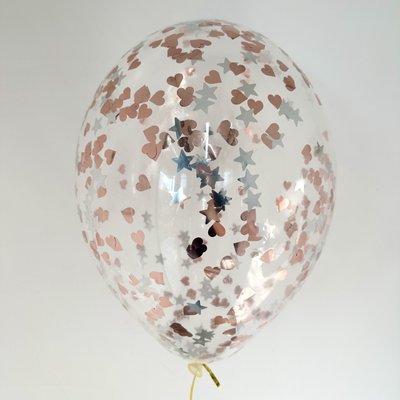 Кулька з конфетті срібні зірки та серця рожеве золото рожеве золото маленькі 3678 фото
