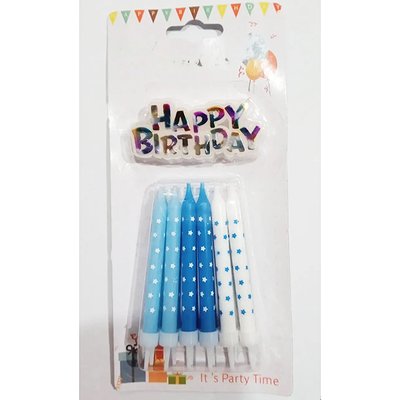 Свічки для торта "Happy Birthday" блакитний мікс 2747 фото