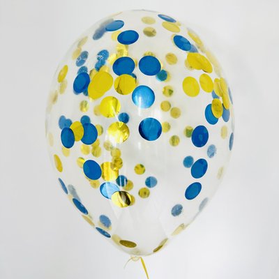 Кулька з конфетті золоті та сині кружечки 3677 фото