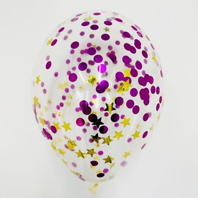 Кулька з конфетті малинові кружечки і золоті зірки маленькі 3674 фото