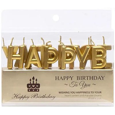 Свічки для торта золоті літери «Happy Birthday» 3069 фото