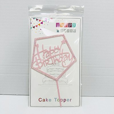 Топпер в торт HB со стразами пятигранник розовый 3180 фото