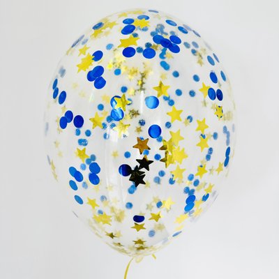 Кулька з конфетті сині кружечки і золоті зірки маленькі 3697 фото