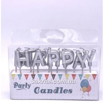 Свічки для торта срібні букви «Happy Birthday» 2879 фото