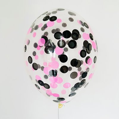 Кулька з конфетті чорні та рожеві кружечки 3501 фото