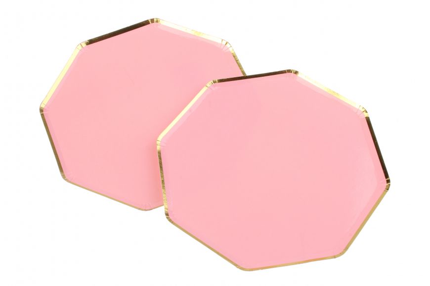 Тарілки яскраво рожеві з золотом 153501 фото