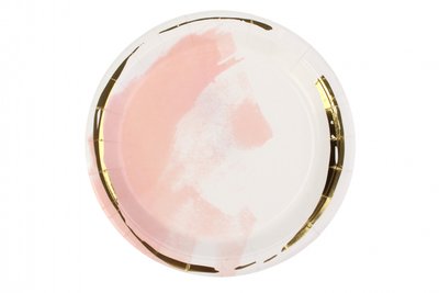 Тарілки білі з рожевим та золотом 23 см 153504 фото