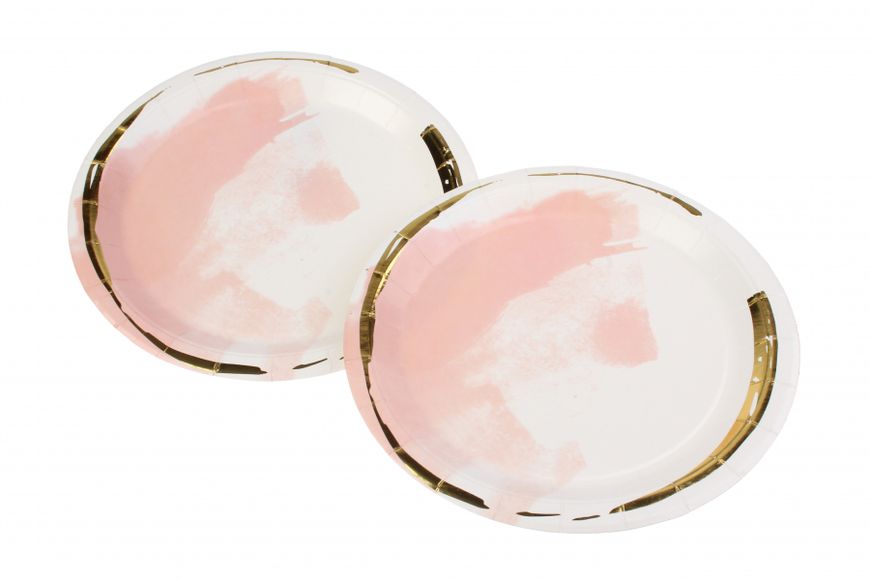 Тарілки білі з рожевим та золотом 23 см 153504 фото