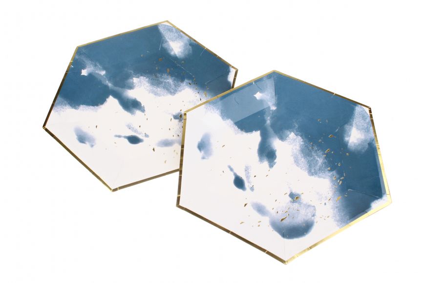 Тарелки синие с белым и золотом 23 см 153506 фото